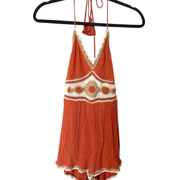 American Eagle Macrame Romper Size Small Burnt Orange - Picture 1 of 6